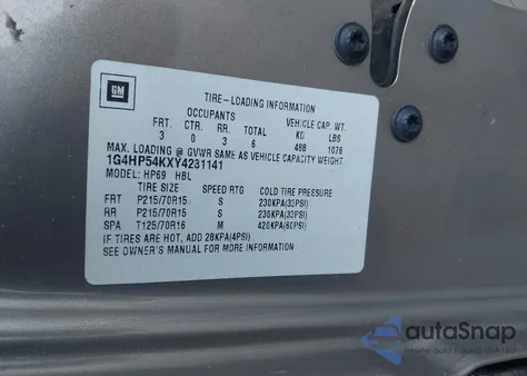 2000 Buick Lesabre Custom z USA, uszkodzony, nr VIN 1G4HP54KXY4231141